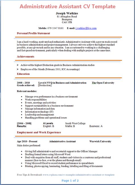 Administrative Assistant CV Template Page 1 Preview Careers - administrative assistant job description Administrative Assistant CV Template Page 1 Preview Careers - administrative assistant job description