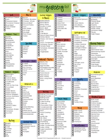 grocery list spreadsheet