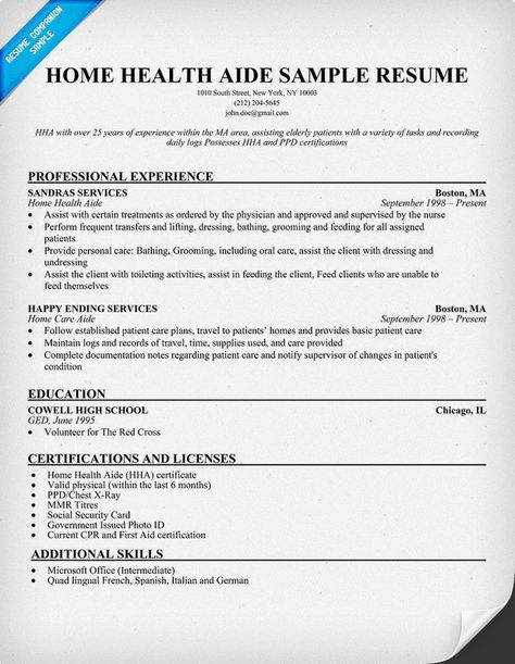 Resume Sample Resume Home Health Care Aide home health aide resume example httpresumecompanion com jobs samples across all industries pinterest resume
