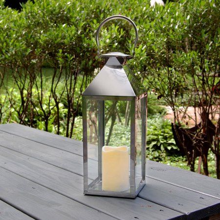 Metal Lantern with Battery Operated Candle - Chrome - Walmart.com