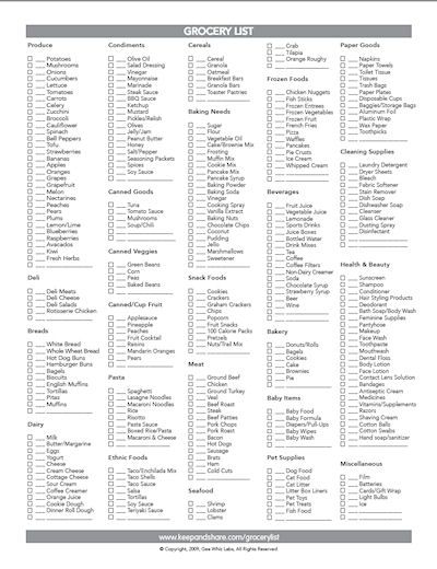 printable master grocery list