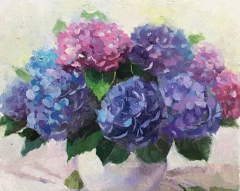 Hortensia Bleu Lot De 3 Peinture A L Aquarelle Abstrait Fleurs
