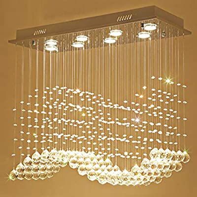 Moooni Modern Rectangular Crystal Chandelier Lighting Wave Raindrop Pendent Flush Mount Ceili Ceiling Lights Ceiling Lights Rectangular Chandelier, Crystal Chandelier Pendant Light Fixture