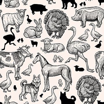 Vintage Farm Animals Seamless Pattern Pork S Butcher Png And Vector With Transparent Background For Free Download In 2021 Vintage Farm Vector Art Animal Sketches