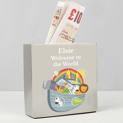 Personalized Engraved Noah/'s Ark Money Bank Christening Naming Day Christmas
