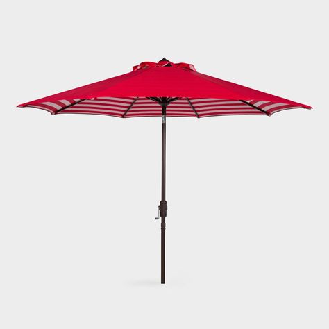 Red And White Under Stripe 9 Ft Tilting Outdoor Umbrella Patio Offset Stripe 9 Ft Tilting Outdoor Umbrella, Red White Striped Patio Umbrella