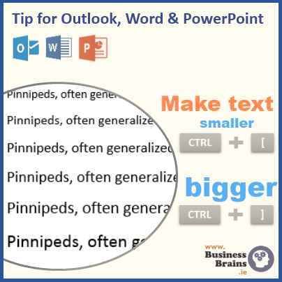 how to increase font size in outlook with keyboard