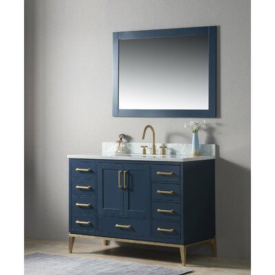 Gracie Oaks Motta 48 Single Bathroom Vanity Set With Mirror Base Finish Blue Single Bathroom Vanity Vanity Set With Mirror Double Vanity Bathroom