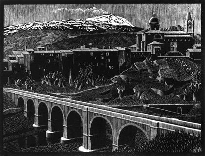 Escher Fantasy Weird Odd B/&W Art Print Poster 21.5x15.75 C Eye M