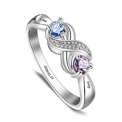 BAUMA AUTO Personalized Sterling Silver Mothers Ring with 2//3//4//5//6 Simulated Birthstones can Engraved Custom Name for Grandmother Mother Family Rings for Women Christmas
