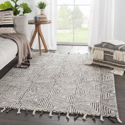 George Oliver Amick Geometric Handmade Tufted Wool Ivory Gray Area Rug Patterned Furniture Hand Tufted Rugs Area Rugs