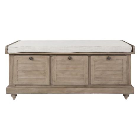 Almira Wood Storage Bench With Cushion - Pebblebrook Weathered Oak Entryway Storage Bench With Cushion Almira Wood Storage Bench With Cushion - Pebblebrook Weathered Oak Entryway Storage Bench With Cushion
