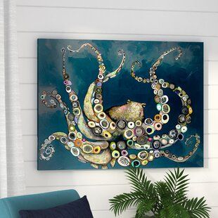 East Urban Home Greater Less Than 5 Textual Art On Canvas In White And Blue Wayfair Coastal Wall Art Art Decor Octopus Painting