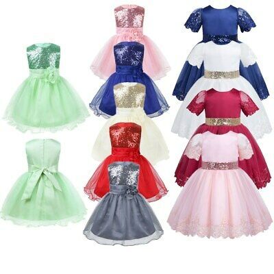 Flower Girl Dress Sequins Bowknot Princess Party Wedding Bridesmaid Pageant Gown