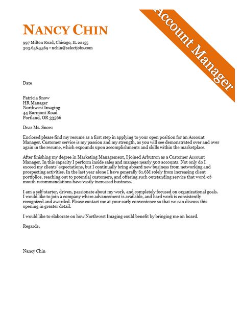 Cover Letter Example for an Account Manager #Example | Cover letter for