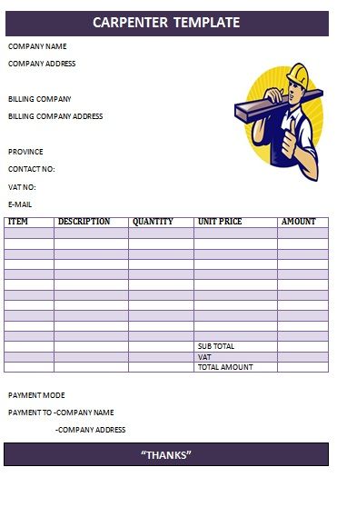 carpenter invoice template
