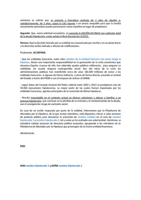 Solicitud de dación en pago en base al Código de Buenas Prácticas - resume templates libreoffice Solicitud de dación en pago en base al Código de Buenas Prácticas - resume templates libreoffice