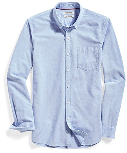 Essentials Mens Slim-fit Long-Sleeve Solid Pocket Oxford Shirt