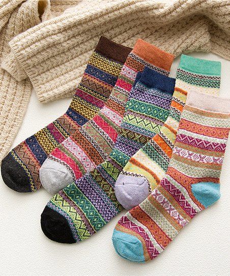 Womens Winter Socks Soft Warm Thick Cold Knit Wool Crew Socks Vintage Geometric Socks for Women and Girls