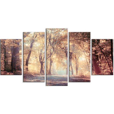 Design Art Golden Autumn Beautiful Forest 5 Piece Photographic Print On Wrapped Canvas Set Landscape Canvas Art Landscape Canvas Canvas Art Prints