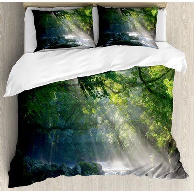 East Urban Home Rainforest Duvet Cover Bedding Set Green Feather Duvet Cover