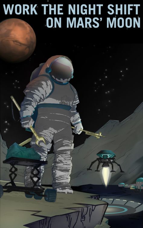 The Moon Mars Space Man Digital Art Poster Print T1734 A4 A3 A2 A1 A0|