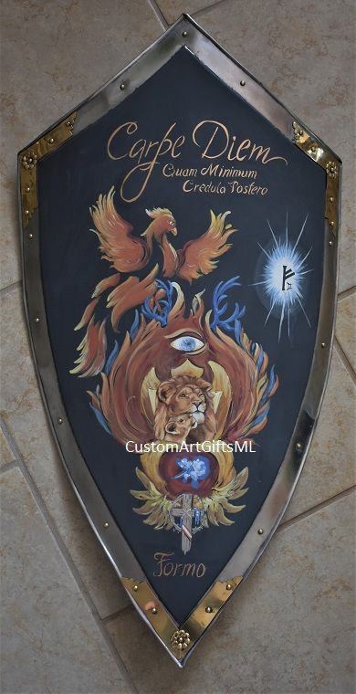 Custom Metal Knight Shield w Heater Shield Family Coat of Arms Painting