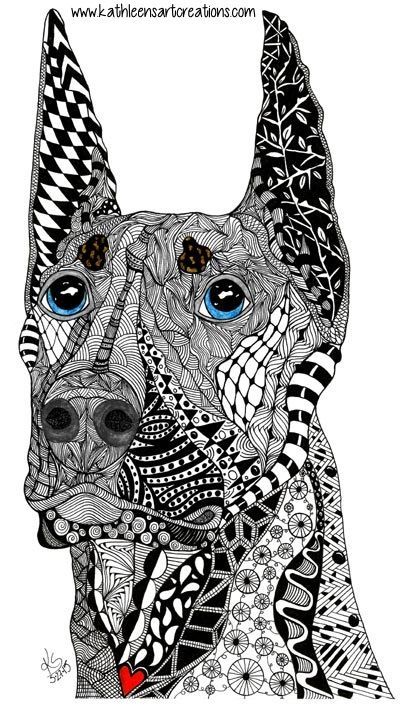 Whimsical Zentangle Inspired Design Named Kane The Doberman Pinscher Finished 5 27 15 Dedicated To J Sherman S Dog Wh Doberman Zentangle Animals Dog Art
