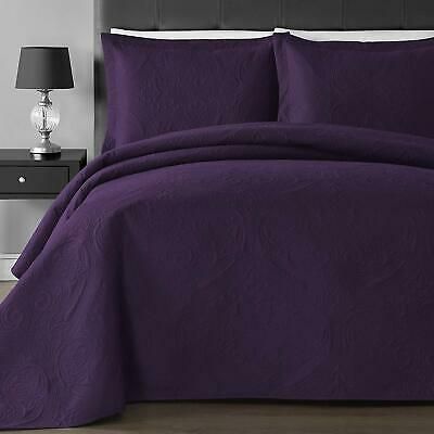 King Size 3 pc Solid Embossed bedspread Bed Cover New Over size PURPLE//LAVANDER