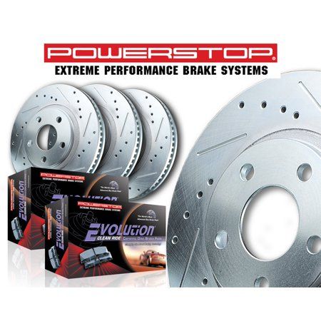 Power Stop Front Brake Kit With Drilled Slotted Rotors And Ceramic Brake Pads K2384 Silver In 2020 Ceramic Brake Pads Ceramic Brakes Brake Pads