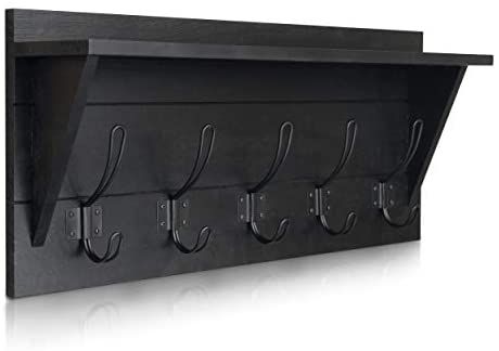 Com Rustic Wall Mounted Coat Rack Shelf Wooden Country Style 24 Entryway With 5 Hook Walls Rustic Wall Mounted Coat Rack Shelf, Black Coat Hooks Shelf