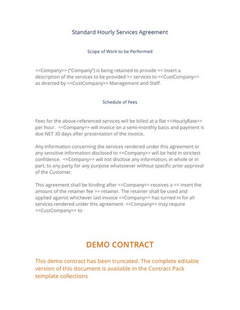 Hourly Services Agreement - The Hourly Services Agreement is used - legal agreement contract Hourly Services Agreement - The Hourly Services Agreement is used - legal agreement contract