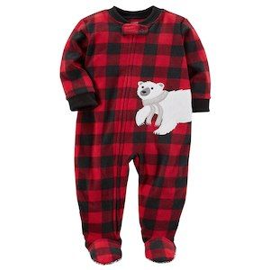 Carter/'s Boy/'s Buffalo Check Zip-Up Fleece Sleep Or Play PJ/'s with Bear