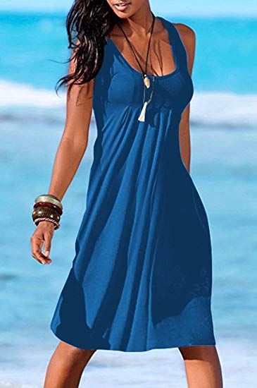 Women Casual Summer Vest Dresses Loose Cotton Sleeveless Pleated Fashion Plain