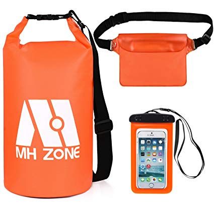 MH Zone Waterproof Dry Bags 10L 20L Set of 3 Fishing Detachable Shoulder Strap Waist Pouch /& Phone Case Kayaking Swimming and Beach Fit for Boating Rafting