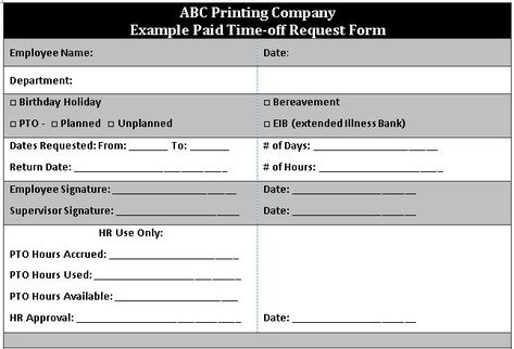 paid time off request form template