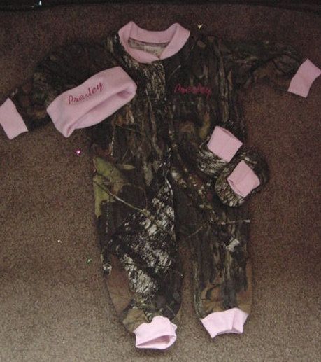 Personalized Girls Pink Trim Baby Camo Camouflage Infant Newborn Creeper