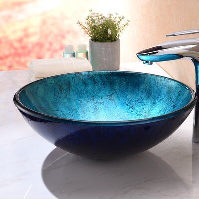 Anzzi Jonas Frosted Blue Tempered Glass Circular Vessel Bathroom Sink Bathroom Sink Glass Sink Vessel Sink Bathroom