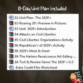 1920 S Roaring 20 S BUNDLE 10 Day Unit Plan Print