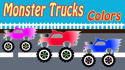 Monster Trucks COLORS Yellow Green Blue Black Spiderman Disney Pi