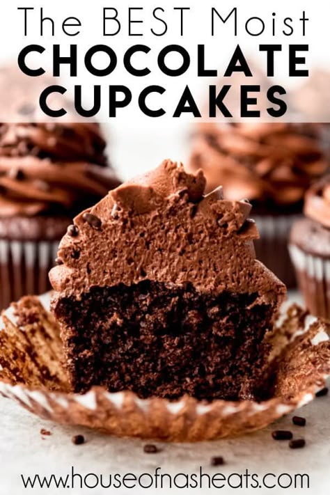 These really are the best ever super moist chocolate cupcakes. Made from scratch with cocoa powder, they are deeply chocolatey, perfectly fluffy, and with a slightly domed top. And dare I say it? These homemade, moist chocolate cupcakes are way better than any boxed cake mix, with the same super moist crumb and texture that you know you love. #chocolate #cupcakes #cake #homemade #easy #fromscratch #moist #birthday Chocolate Cupcakes From Scratch, Healthy Chocolate Cupcakes, Easy Chocolate Cupcake Recipe, Cupcake Recipes From Scratch, Easy Cupcake Recipes, Homemade Cupcakes, Easy Cupcakes, Chocolate Desserts, Cupcake Cakes