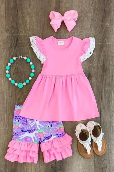 Unicorn Kids Baby Girl Outfits Clothes Ruffle Tops+Long Pants Playsuit 2PCS Set