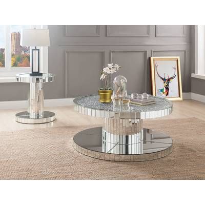 Orren Ellis Conann 3 Piece Coffee Table Set Stone Mirrored Tables Mirrored Coffee Tables Table, Mirrored Coffee Table Set Of 3