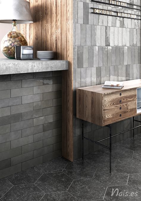 Colecci/ón Dunas Color Black Gloss Nais - Caja de 1 m2 Baldosas cer/ámicas para paredes de interior 6x24,6 cm 68 piezas