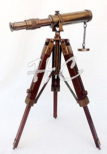 Nautical Vintage Decorative Solid Brass Telescope Antique with wooden stand