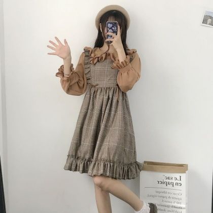 レトロチェック柄ノースリーブフリルカジュアルワンピース Outfits Fashion Tshirt Dress レトロチェック柄ノースリーブフリルカジュアルワンピース Outfits Fashion Tshirt Dress