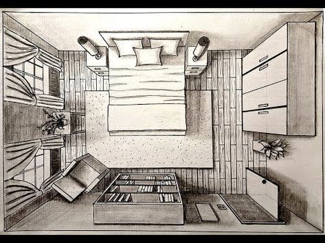 Drawing A Bedroom In One Point Perspective Bird S Eye Timelapse Room Perspective Drawing Perspective Drawing Architecture One Point Perspective