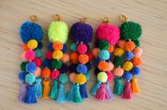 Handmade Colorful Pom Pom Ball Handbag Charms Keychain Key Rings