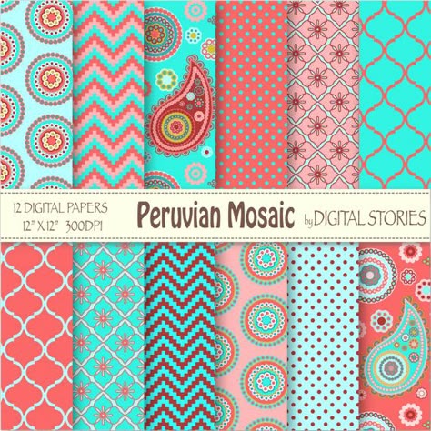 Hand Drawn 10pcs 300dpi Traditional Paisley Digital Paper Seamless pattern paper crafts, card making, scrapbooking