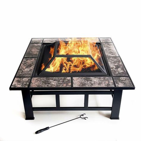 Square Tiled Black Garden Firepit Outdoor Patio Heater Stove Fire Firepit Outdoor Patio Heater Stove Fire